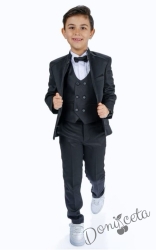 Елегантен костюм за момче от 5 части в черно със сако 324323422