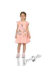 Детска ежедневна  рокля с къс ръкав в прасковено с чантичка