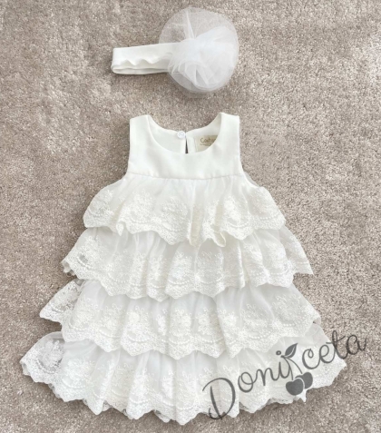 Formal Baby Dress with White Lace Veil and Headband from Contrast