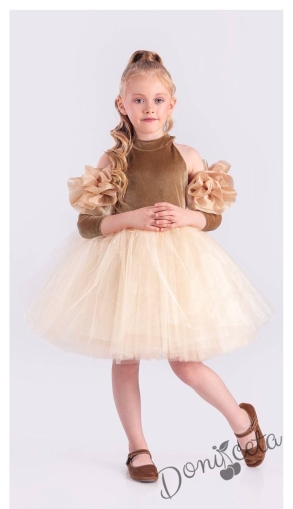 Официална детска рокля с тюл в златисто Лорен
