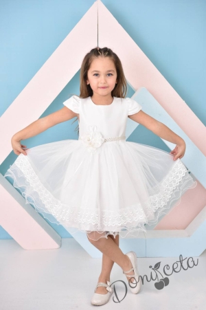 Детска официална рокля  в бяло Сена с къс ръкав1