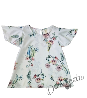 Детска блузка с къс ръкав в бяло на цветя 4655562