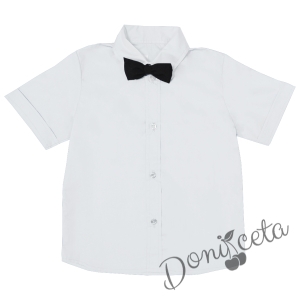 Детска риза с къс ръкав в бяло с папийонка в черно 52866611