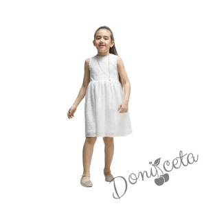 Официална/ежедневна детска рокля от дантела в бяло с герданче