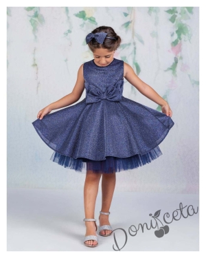 Официална детска рокля без ръкав брокат Канди в синьо 3