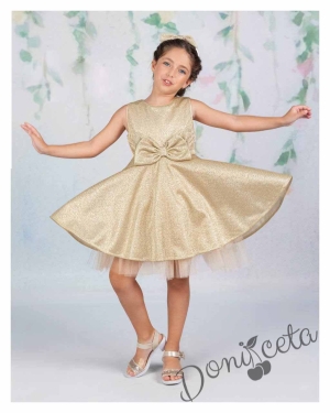 Официална детска рокля без ръкав брокат Канди в златисто 2