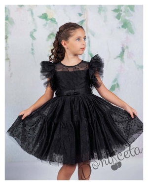 Официална детска рокля в черно с дантела Монел 1