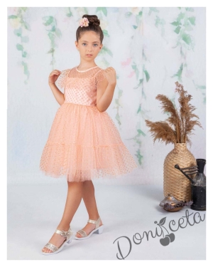 Официална детска рокля в прасковено с дантела Кармен 1