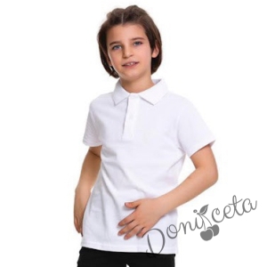 Детска риза в бяло с къс ръкав и яка 1