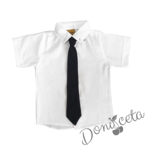 Детска риза в бяло с къс ръкав и вратовръзка в черно 1