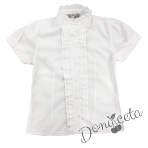 Детска риза с къс ръкав в бяло с къдрички 1