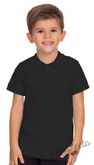 Детска риза в черно с къс ръкав и яка 1