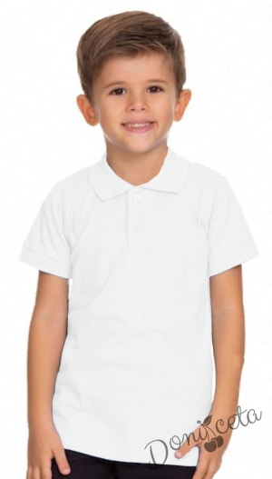 Детска блуза в бяло с къс ръкав и яка 1