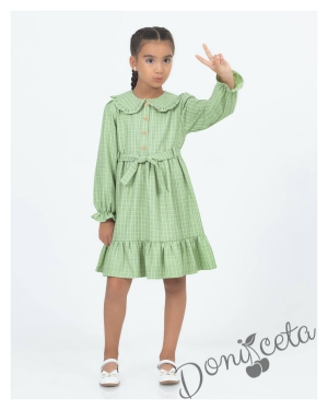 Детска рокля в зелено каре с чантичка Паулина 1