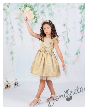 Официална детска рокля с къс ръкав брокат Канди в златисто 1