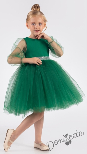 Официална детска рокля Рангелина  с дълъг в зелено с ангелски крила 6