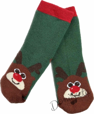 Детски коледни чорапи в зелено с еленчето Рудолф 49983003 2