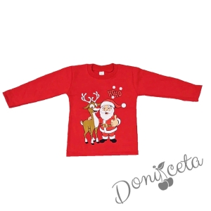 Коледна блуза с еленчето Рудолф и Дядо Коледа в червено  1