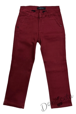 Детски спортно елегантен панталон в бордо за момче  3146355