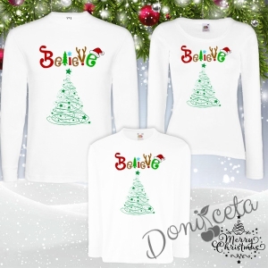 Комплект от блузи за Мама и Тате и Аз в бяло Believe Christmas tree 1