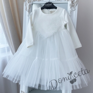  Детска нежна рокля с дълъг ръкав в бяло със сърце от тюл Contrast 1
