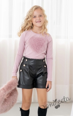 Детски къси кожени панталони за момиче в черно Contrast2