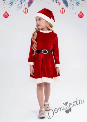 Детска коледна рокля в червено с колан Каролин 1