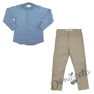 Комплект за момче панталон в бежово и риза в светлосньо без яка 1