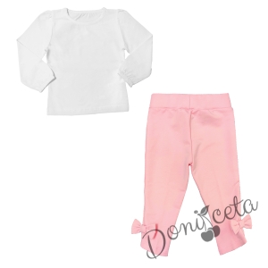 Детски/бебешки компелкт от бяла блуза и клин в розово 1