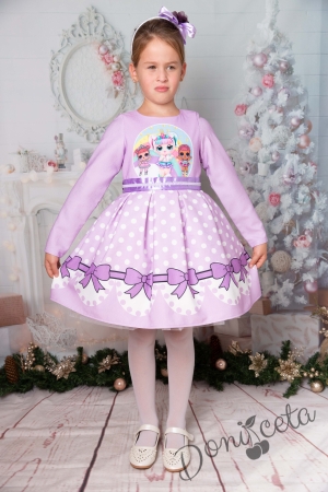 Официална детска рокля с дълъг ръкав в лилаво с ЛОЛ 1