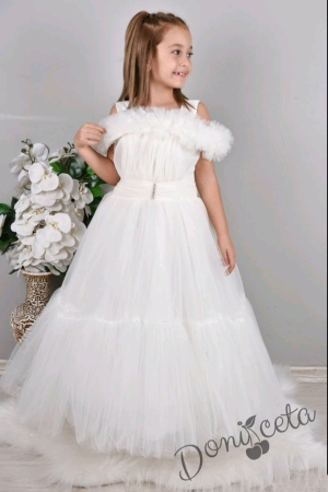 Официална дълга детска рокля от тюл в бяло Елеонора 1