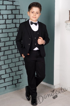 Елегатен костюм за момче от 5 части в черно със сако 1