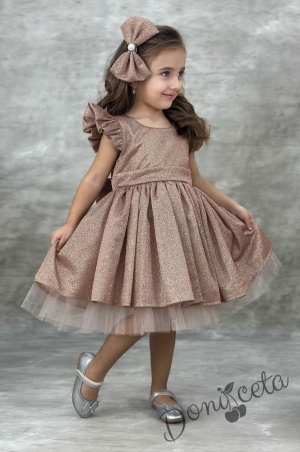 Официална детска рокля с къс ръкав с брокат Балеа в златисто  1