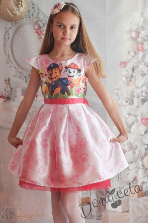 Официална детска рокля с тюл в розово с Пес Патрул и лапи 1