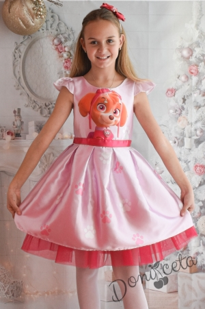 Официална детска рокля с тюл в розово със Скай от Пес Патрул 1