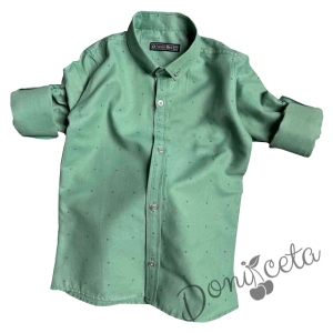 Детска риза с дълъг ръкав за момче в зелено с орнаменти 1