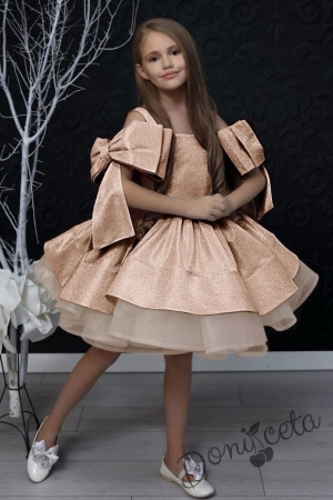 Официална детска рокля в прасковено с панделка за коса Анастасия1