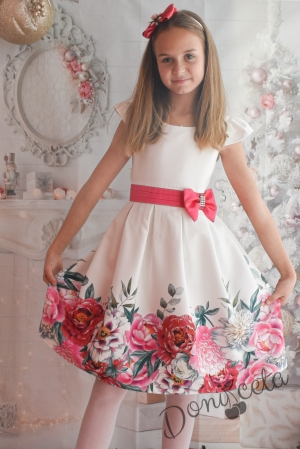 Детска рокля в екрю с цветя 223 РБ 1