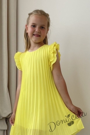 Официална/ежедневна детска рокля в жълто солей Contrast с къс ръкав 2