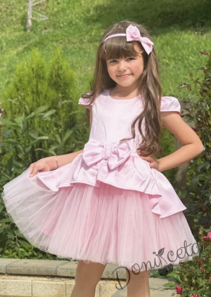 Детакса официална рокля с къс ръкав и тюл в розово Надежда 543646036