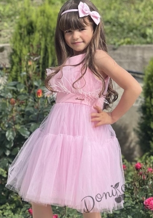Детска официална рокля без ръкав с богат тюл на пластове в розово Анелия 54623411812