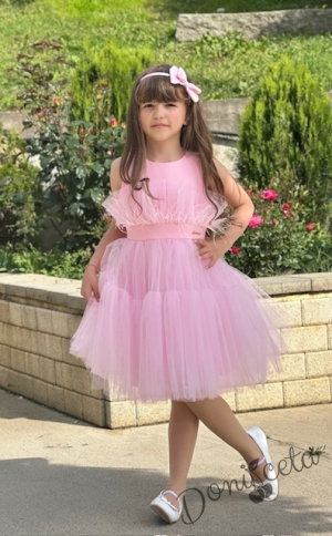 Детска официална рокля без ръкав с богат тюл на пластове в розово Анелия 54623411813