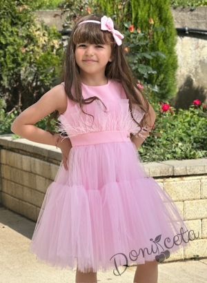 Детска официална рокля без ръкав с богат тюл на пластове в розово Анелия 54623411816