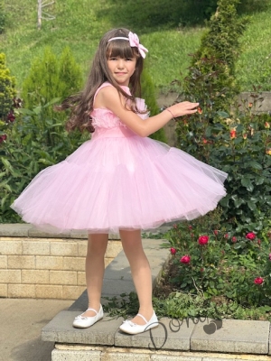 Детска официална рокля без ръкав с богат тюл на пластове в розово Анелия 54623411818