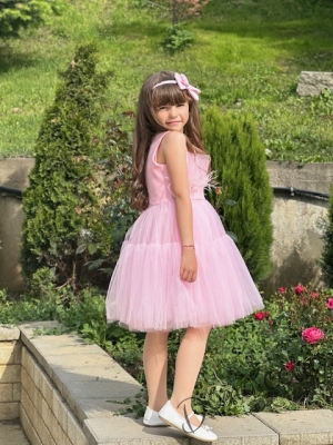 Детска официална рокля без ръкав с богат тюл на пластове в розово Анелия 54623411819
