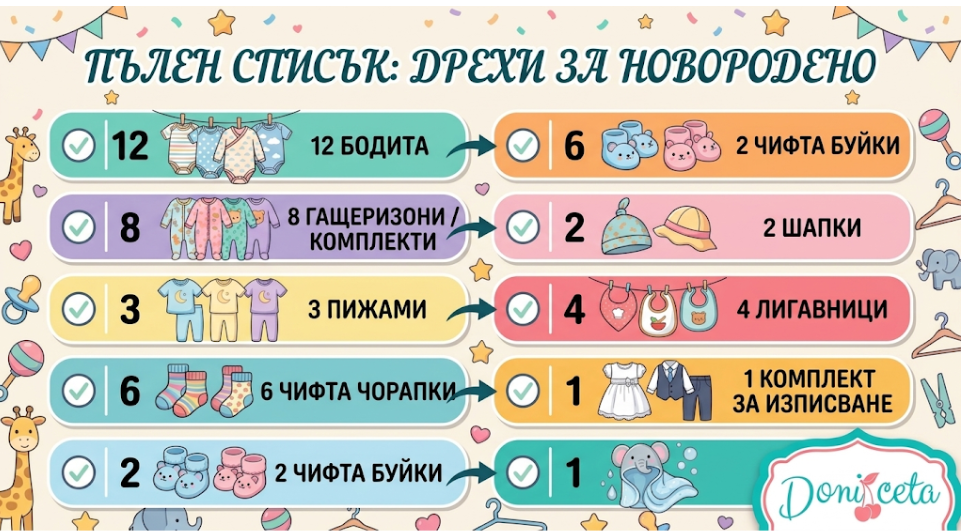 пълен списък с дрехи за новородено 
