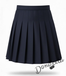 Детска плисирана пола леко удължена в тъмносиньо, подходяща и за ученическа униформа 