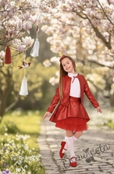 Комплект кожена пола и кожено яке в червено за момиче  Дивна от