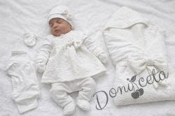 Луксозен комплект за изписване на момиче от 6 части в екрю с блестящи нишки