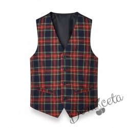 Кариран елек за момиче в червено, подходящ и за ученическа униформа 